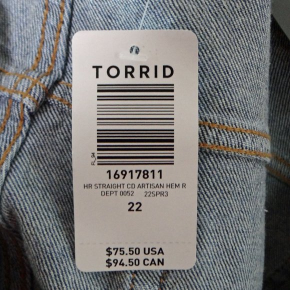 TORRID High Rise Straight Distressed Denim Jeans Ankle Cropped 22 Regular - Picture 11 of 13